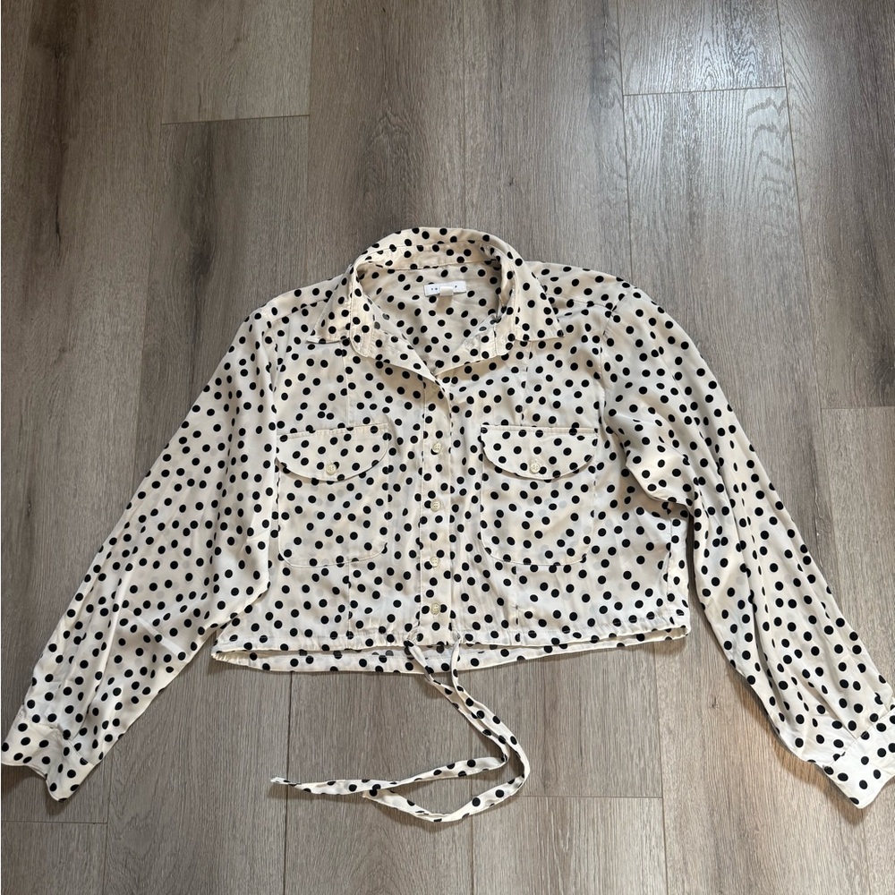 Topshop Cream and Black Polka Dot Crop Top